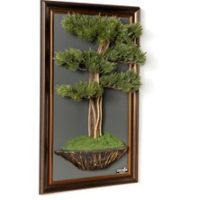 Bonsai Tablaeu - 4 - Mdf Plaka Üzerinde Çerçeveli 3 Boyutlu Yapay Ağaç Tablosu 33X60 cm
