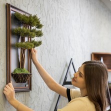 Bonsai Tablaeu - 4 - Mdf Plaka Üzerinde Çerçeveli 3 Boyutlu Yapay Ağaç Tablosu 33X60 cm