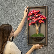 Bonsai Tablaeu - 2-1 - Mdf Plaka Üzerinde Çerçeveli 3 Boyutlu Yapay Ağaç Tablosu 33X60 cm