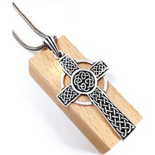 Keskin Gümüş Gümüş Tilki Kuyruğu Büyük Vintage Kelt Tasarım Haç Kolye Yılbaşı Yeni Yıl Hediye