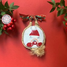 Uretti El Yapımı  Taş Üzerine Noel Baba Figürü Yılbaşı Duvar Dekoru / Ağaç Süsü - 8 x 8 cm