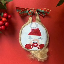 Uretti El Yapımı  Taş Üzerine Noel Baba Figürü Yılbaşı Duvar Dekoru / Ağaç Süsü - 8 x 8 cm