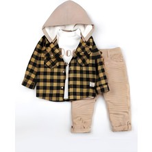 Erkek Bebek Kapşonlu Ekose Gömlekli 3'lü Takım