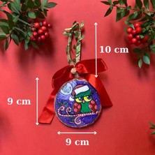 Uretti El Yapımı Sevimli Noel Baykuşu Ahşap Yılbaşı Duvar Dekoru / Ağaç Süsü - 9  x  9  cm