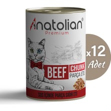 Anatolian Premium Adult Beef Biftekli Parça Etli Yetişkin Kedi Konservesi 400 gr 12 Adet