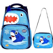 Çanta Trend Köpek Balığı Baskılı, Su Geçirmez, Ortopedik Sırt Özellikli, Ilkokul Çantası + Beslenme Çantası