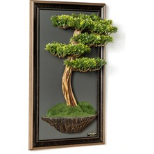 Bonsai Tablaeu - 5 - Mdf Plaka Üzerinde Çerçeveli 3 Boyutlu Yapay Ağaç Tablosu 33X60 cm