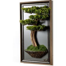 Bonsai Tablaeu - 5 - Mdf Plaka Üzerinde Çerçeveli 3 Boyutlu Yapay Ağaç Tablosu 33X60 cm