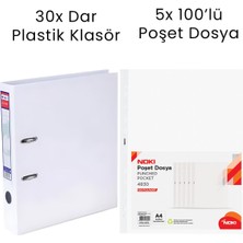 Tigra 30 Adet  Dar Klasör 5 Adet Noki 100'LÜ Poşet Dosya Ofis Seti