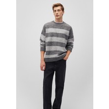 Mavi Çizgili Gri Kazak0710231-80024