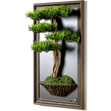 Bonsai Tablaeu - 1 - Mdf Plaka Üzerinde Çerçeveli 3 Boyutlu Yapay Ağaç Tablosu 33X60 cm