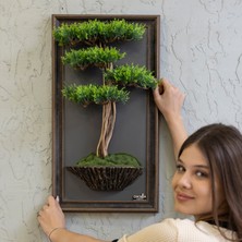Bonsai Tablaeu - 1 - Mdf Plaka Üzerinde Çerçeveli 3 Boyutlu Yapay Ağaç Tablosu 33X60 cm