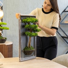 Bonsai Tablaeu - 1 - Mdf Plaka Üzerinde Çerçeveli 3 Boyutlu Yapay Ağaç Tablosu 33X60 cm