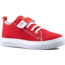 Kırmızı Keten Cırtlı Çocuk Spor Ayakkabı