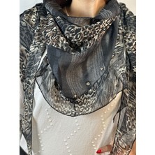 Gönülden Tasarım Leopar Desenli Fırfırlı Taşlı Kadın Fular Şal 180X45 cm