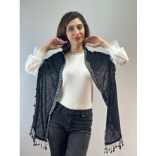 Gönülden Tasarım Triko Güpür Püsküllü Kadın Fular Şal 200X25 cm