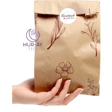HUR-AY PACK Çiçek Baskılı Kese Kağıdı / Kraft Kırmızı Çiçekli Paket Kağıdı/ 15X25/ 30 Adet