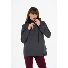 Safe Tasarım Kadın Antrasit Su Geçirmez Kapüşonlu Fermuarlı Yağmurluk Dar Kalıp L Beden