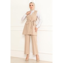 Moda Mihram Kemer Detaylı İkili Takım Bej 19232