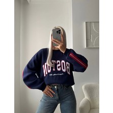 Sırt Fermuar Boston Sweatshirt - Lacivert