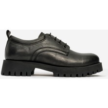 Dericlub Kadın Oxford Kalın Taban Bağcıklı Casual Ayakkabı  Deri Br 44196 Siyah