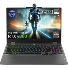 Lenovo Loq 15AHP9 83DX00B1TR Amd Ryzen 7-8845HS 8gb Ddr5 512GB SSD RTX4060 8gb 15.6 Inç 144Hz Full Hd Freedos Gaming Laptop (Yapay Zeka Destekli)