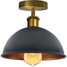 Riolight Vintage,rustik,retro Siyah Başlık Eskitme 1XE27 Duylu Tekli Metal Plofonyer Avize ÇAP:23CM
