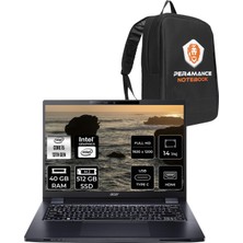 Acer Travelmate P4 Intel Core I5 1335U 40GB 512GB SSD 14'' Fhd+ Fdos Taşınabilir Bilgisayar & Per4 Çanta NXVZTEY002P337