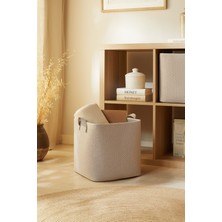 Ocean Home Textile Bej Dokulu Dolap İçi Çamaşır Oyuncak Düzenleyici Katlanır Saklama Sepeti Organizer 30x30x30 cm