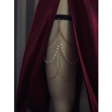 Butik Katmanlı Sahte Inci Boncuk Zincir Elastik Uyluk Jartiyer, Zarif Vintage Stil Burlesque Kabare Bacak Takı, Iç Çamaşırı Aksesuarları