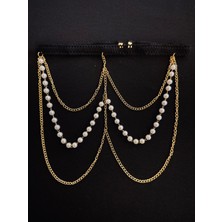 Butik Katmanlı Sahte Inci Boncuk Zincir Elastik Uyluk Jartiyer, Zarif Vintage Stil Burlesque Kabare Bacak Takı, Iç Çamaşırı Aksesuarları