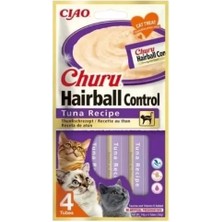 Inaba Ciao Churu Hairball Tüy Yumağı Kontrollü Ton Balıklı Sıvı Kedi Ödül Maması 14 gr 4 Adet