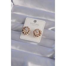 Çarşı Point Xuping Rose Renk Oval Zirkon Taşlı Burgu Model Küpe