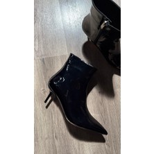 Eataly Shoes Sivri Burun Rugan Fermuarlı Botie Siyah