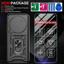 M.TK Moveteck Xiaomi Redmi 14C Kılıf Kamera Korumalı Sürgülü Yüzüklü Armor Zırh Tank Kapak + 1 Adet 9h Ekran Koruyucu 1 Adet Kılıf Set
