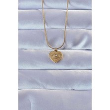 Clariss 316L Altın Renk Zirkon Taşlı Işlemeli Göz Detay Kalp Kolye