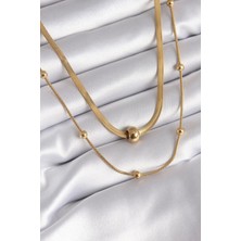 Clariss 316L Çelik Gold Renk Italyan Zincir Model Topçuk Detay Kadın Kolye