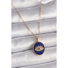 Clariss 316L Çelik Gold Renk Zincir Mavi Mineli Zirkon Taşlı Göz Işleme Kadın Kolye