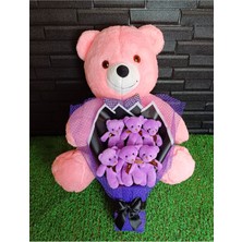 Lenostra Kadına Hediye 55 Cm Pembe Ayıcık ve Mor Ayıcık Buketi