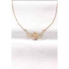 Çarşı Point 316l Çelik Gold Renk Zirkon Taşlı Kalpli Kanat Kolye