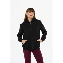 Safe Tasarım Kadın Pamuklu Kapüşonlu Fermuarlı Sweatshirt