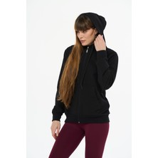 Safe Tasarım Kadın Pamuklu Kapüşonlu Fermuarlı Sweatshirt