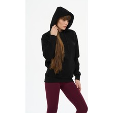 Safe Tasarım Kadın Pamuklu Içi Polarlı Kapüşonlu Siyah Sweatshirt