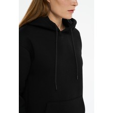Safe Tasarım Kadın Pamuklu Içi Polarlı Kapüşonlu Siyah Sweatshirt