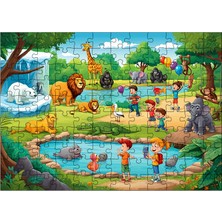 Ahşap Mdf Puzzle Yapboz Hayvanat Bahçesi Keyfi 120 Parça 25*35 cm