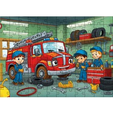 Ahşap Mdf Puzzle Yapboz Itfaiye Istasyonu Hareketli Günü 120 Parça 25*35 cm