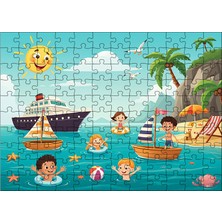 Ahşap Mdf Puzzle Yapboz Denizde Eğlence Partisi 120 Parça 25*35 cm