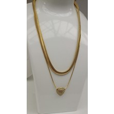Çelik 1.sınıf Çelik Kararma Yapmaz Gold Kalp Figürlü Taşlı Kolye