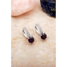 Sümer Telkari Ametist Taşlı Rodyumlu Gümüş Halka Küpe 7103