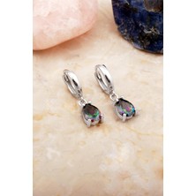 Sümer Telkari Mistik Topaz Taşlı Damla Rodyumlu Gümüş Küpe 7098